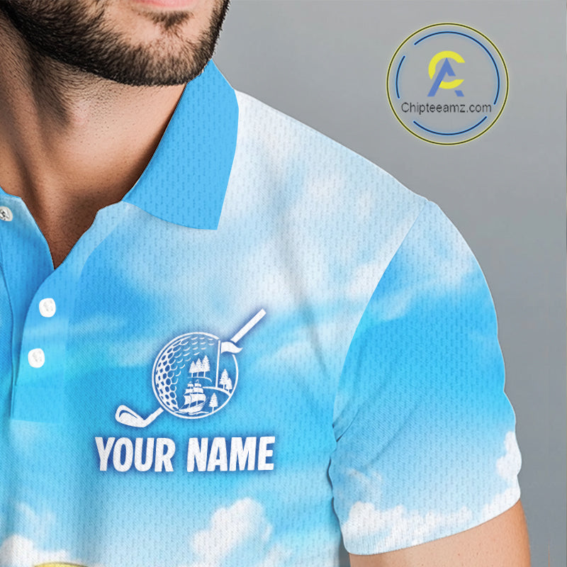 Man wearing tropical parrot golf polo shirt during summer golf outing