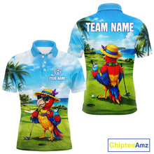 Load image into Gallery viewer, Men's funny parrot golf polo shirt mockup tropical summer golf apparel