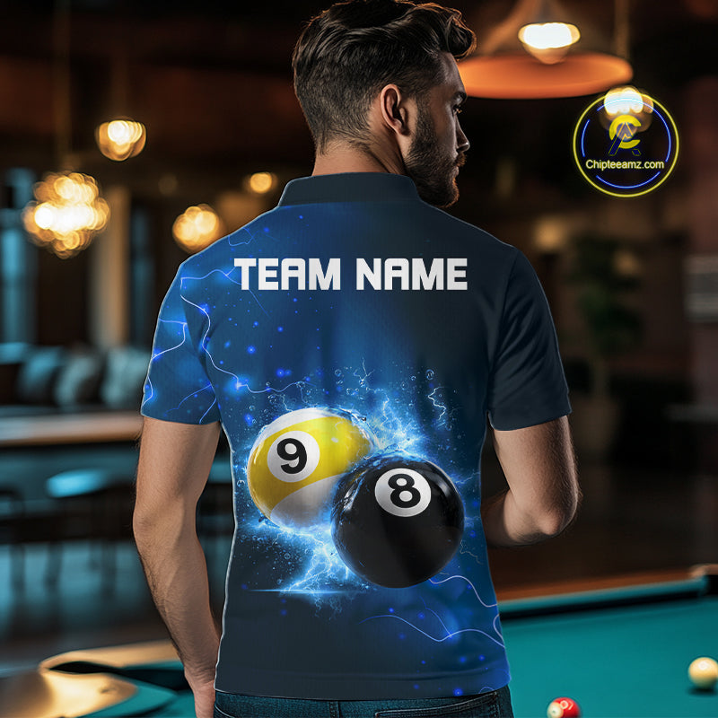 Custom 8 Ball & 9 Ball Mens Billiard Shirt Personalized Thunder Blue Billiard Tournament Jerseys NYN3777
