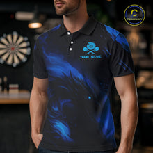 Load image into Gallery viewer, Personalized Black And Blue Flames Dragon Dart Polo Shirts For Men Dart Team Jerseys NYN2188