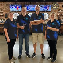 Load image into Gallery viewer, Personalized Black And Blue Flames Dragon Dart Polo Shirts For Women Dart Team Jerseys NYN2188