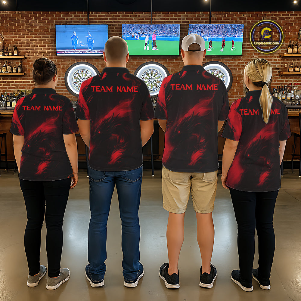 Personalized Black And Red Flames Dragon Dart Polo Shirts For Men Dart Team Jerseys NYN2189