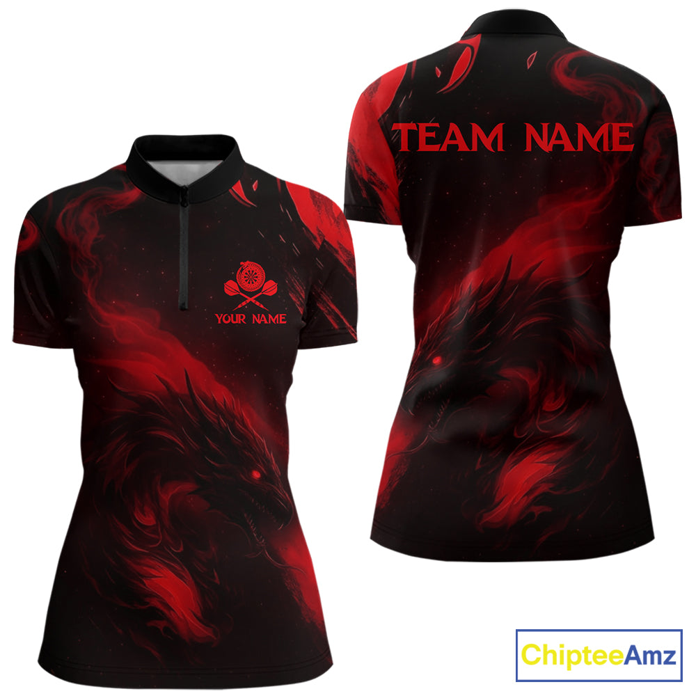 Personalized Black And Red Flames Dragon Dart Quarter-Zip Shirts For Women Dart Team Jerseys NYN2189