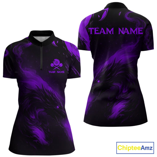Personalized Black And Purple Flames Dragon Dart Quarter-Zip Shirts For Women Dart Team Jerseys NYN2190