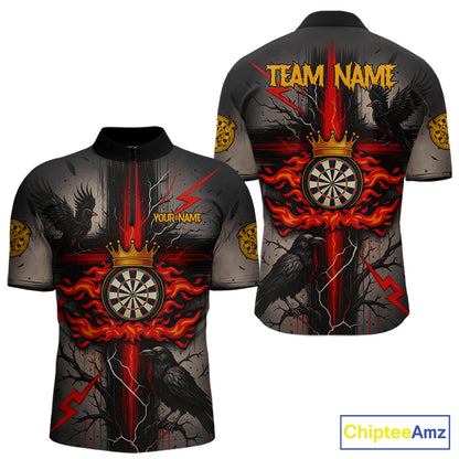 Personalized Raven Red Flames Crown Darts Quarter-Zip Shirts For Men Cross Dart Gothic Jerseys NYN2194
