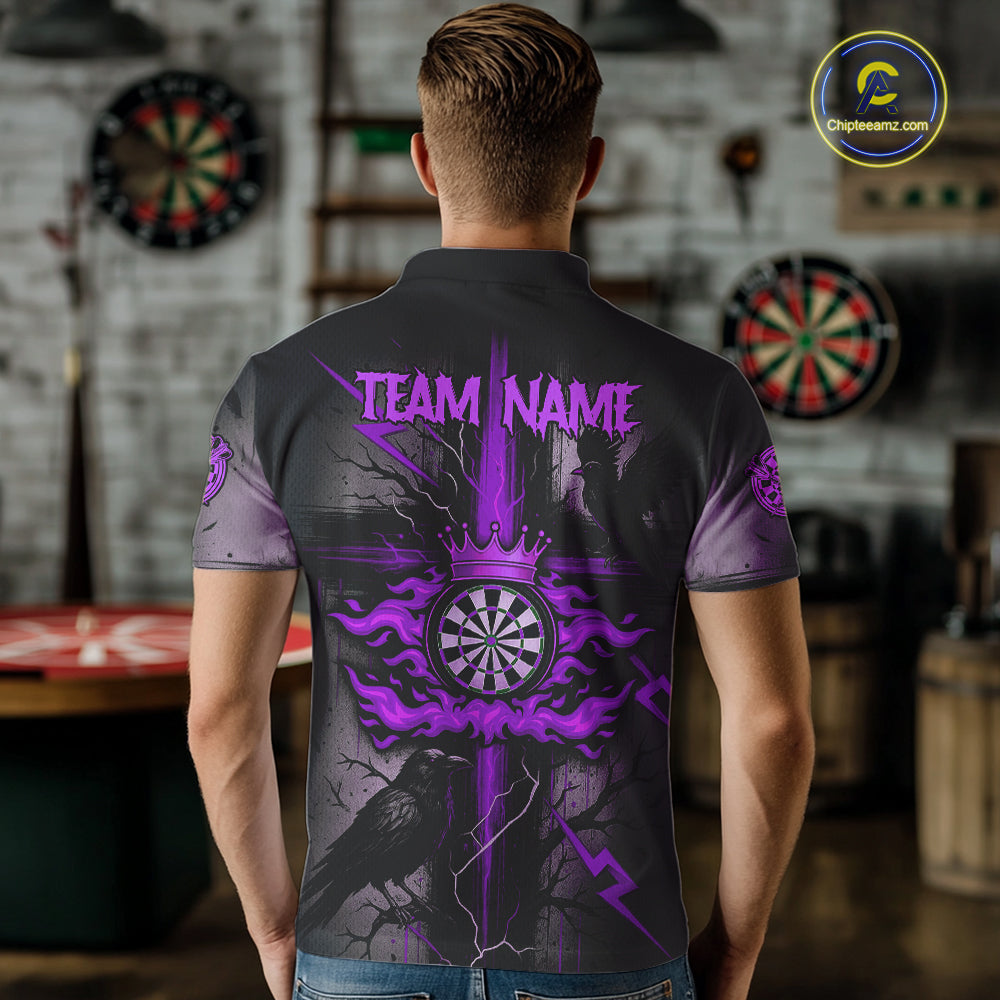 Personalized Raven Purple Flames Crown Darts Polo Shirts For Men Cross Dart Gothic Jerseys NYN2195
