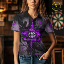 Load image into Gallery viewer, Personalized Raven Purple Flames Crown Darts Polo Shirts For Women Cross Dart Gothic Jerseys NYN2195