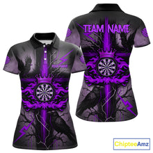 Load image into Gallery viewer, Personalized Raven Purple Flames Crown Darts Polo Shirts For Women Cross Dart Gothic Jerseys NYN2195