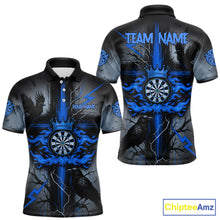 Load image into Gallery viewer, Personalized Raven Blue Flames Crown Darts Polo Shirts For Men Cross Dart Gothic Jerseys NYN2196