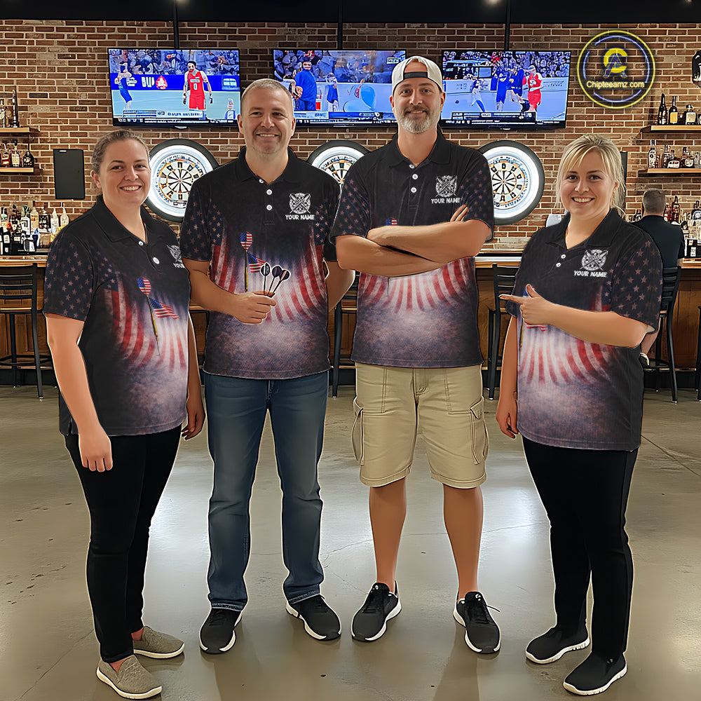 American Flag Grunge Dart Arrow Patriotic Dart Polo Shirts For Women Custom Name For Dart Players NYN2685