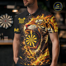 Load image into Gallery viewer, Yellow Horror Tiger Fire Flame Dartboard Custom Men Darts Polo League Shirts Dart Jerseys NYN2838