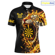 Load image into Gallery viewer, Yellow Horror Tiger Fire Flame Dartboard Custom Men Darts Polo League Shirts Dart Jerseys NYN2838