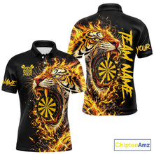 Load image into Gallery viewer, Yellow Horror Tiger Fire Flame Dartboard Custom Men Darts Polo League Shirts Dart Jerseys NYN2838