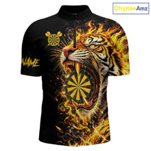 Load image into Gallery viewer, Yellow Horror Tiger Fire Flame Dartboard Custom Men Darts Polo League Shirts Dart Jerseys NYN2838