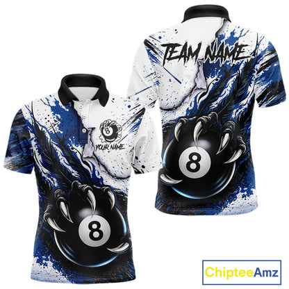 White And Blue Claws 8 Ball Billiard Pool Shirt For Men Custom Billiard Attire Team Jersey NYN3064