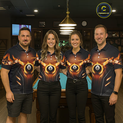 Fire Flame 8 Ball Billiard Pool Shirt For Women Personalized Red Hexagon Billiard Clothing Jersey NYN3067
