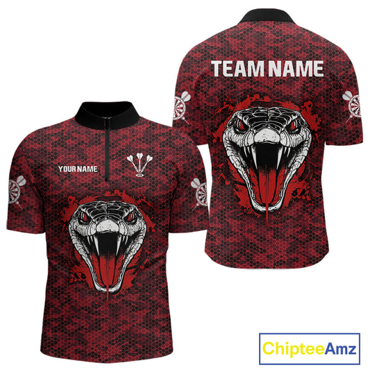 Men’s Darts Team Shirt Featuring Fierce Scarlet Cobra Head Snakeskin Pattern NYN0279