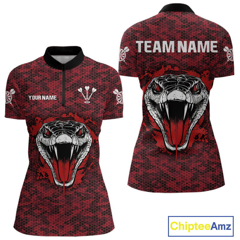 Women’s Darts Team Shirt Featuring Fierce Scarlet Cobra Head Snakeskin Pattern NYN0279