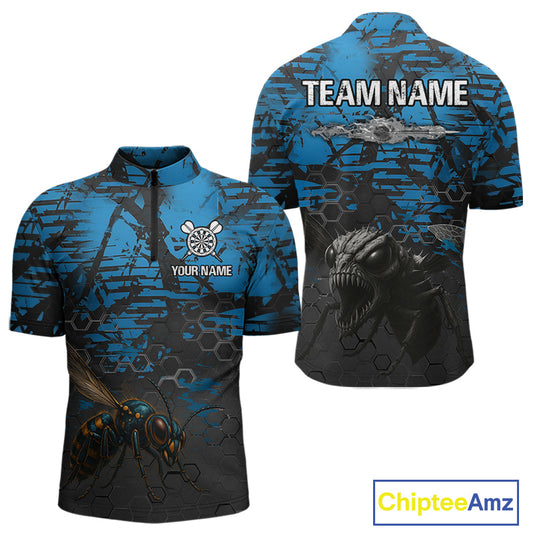 Men's Custom Darts Jersey With Blue Grunge Honeycomb Bee Pattern NYN0282