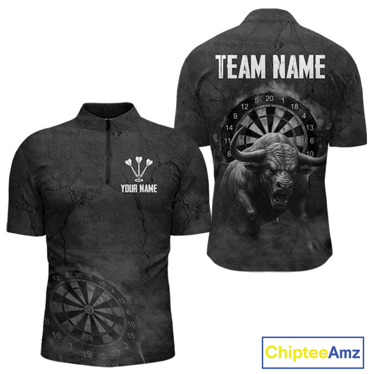 Custom Men's Darts Shirt With Shadow Bison & Cracked Stone Texture, Darts Jersey NYN0284