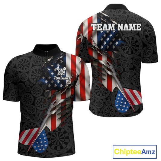 Custom American Flag Dart Arrow Black Dart Men Quarter-Zip Shirt Patriotic Dart Team Jerseys NYN1625