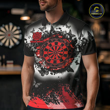 Load image into Gallery viewer, Man wearing white red black butterfly dart shirt custom dart uniform mockup