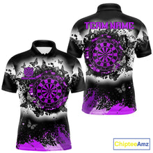 Load image into Gallery viewer, Men's white purple black grunge butterfly dart polo shirt mockup custom dart team jersey