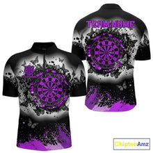 Load image into Gallery viewer, Men's white purple black grunge butterfly dart quarter zip shirt mockup custom dart team apparel