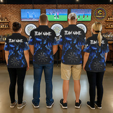 Load image into Gallery viewer, Men's dart team wearing lightning blue dragon dart jerseys tournament uniforms