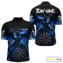 Load image into Gallery viewer, Men's thunder dragon dart quarter zip shirt mockup lightning blue dart uniform