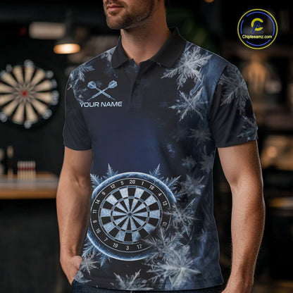 Blue Snowflake Darts Polo & Quarter Zip Shirt For Men Custom Blue Icy Dart Team Dart Jersey NYN4090