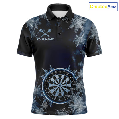 Blue Snowflake Darts Polo & Quarter Zip Shirt For Men Custom Blue Icy Dart Team Dart Jersey NYN4090
