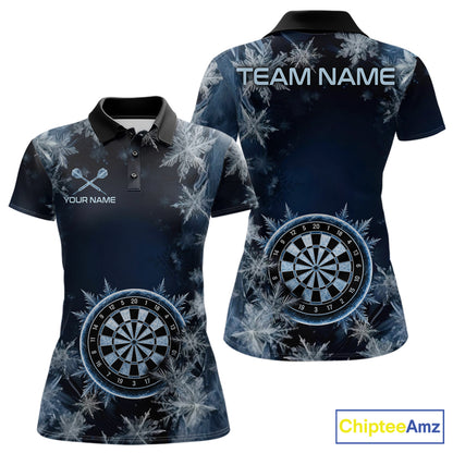 Blue Snowflake Darts Polo & Quarter Zip Shirt For Women Custom Blue Icy Dart Team Dart Jersey NYN4090