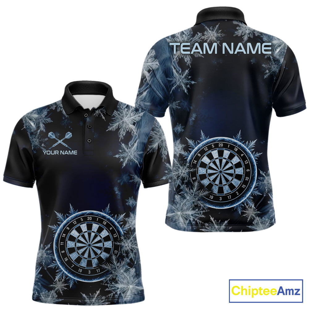Blue Snowflake Darts Polo & Quarter Zip Shirt For Men Custom Blue Icy Dart Team Dart Jersey NYN4090