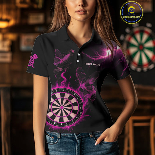 Custom Pink Smokes Butterfly Flame Dartboard Dart Women Polo Jerseys Dart Team Shirt NYN1676
