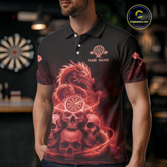 Custom Red Galaxy Dragon Skulls Dartboard Men Darts Polo Shirt Dart Team Jerseys NYN1933