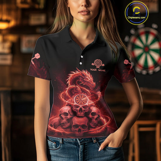 Custom Red Galaxy Dragon Skulls Dartboard Women Darts Polo Shirt Dart Team Jerseys NYN1933