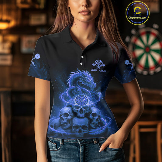 Custom Blue Galaxy Dragon Skulls Dartboard Women Darts Polo Shirt Dart Team Jerseys NYN1934