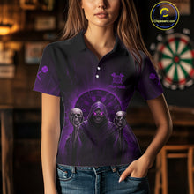 Load image into Gallery viewer, Custom Purple Grim Reaper Grey Skull Dartboard Women Darts Polo Shirt Grunge Dart Jerseys NYN1936