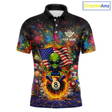 Load image into Gallery viewer, Colorful Splatter Funny Alien Fire 8 Ball Men Billiards Shirt Personalized Pool Balls Billiard Attire NYN2687