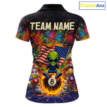 Load image into Gallery viewer, Colorful Splatter Funny Alien Fire 8 Ball Women Billiards Shirt Personalized Pool Balls Billiard Attire NYN2687