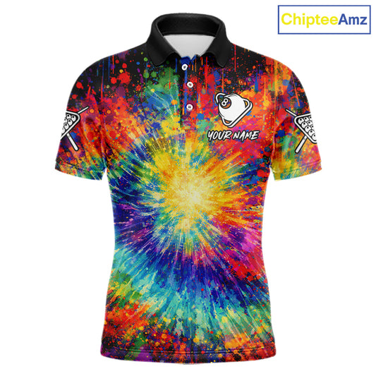 Colorful Tie-Dye Funny Eagle 8 Ball Men Billiards Shirt Personalized Pool Balls Billiard Attire NYN2689