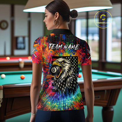 Colorful Tie-Dye Funny Eagle 8 Ball Women Billiards Shirt Personalized Pool Balls Billiard Attire NYN2689