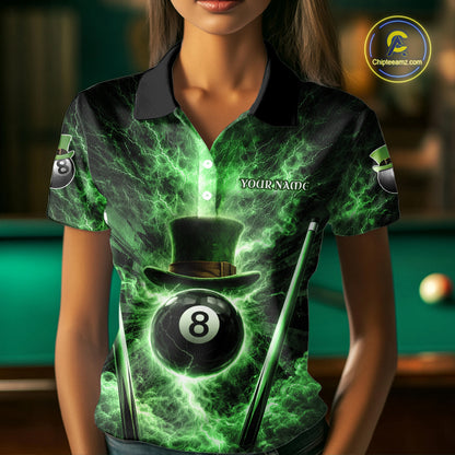 St Patrick's Day Green Smokes Ball 8 Billiards Pool Sticks Shirt For Women Custom Billiard Balls Attire NYN2692