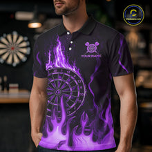 Load image into Gallery viewer, Personalized Dart Shirts For Men Custom Purple Dartboard Flame Team League Darter Jerseys NYN2849