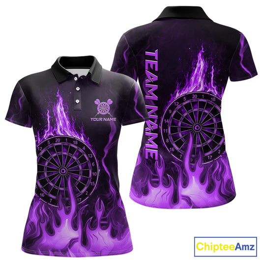 Personalized Dart Shirts For Women Custom Purple Dartboard Flame Team League Darter Jerseys NYN2849