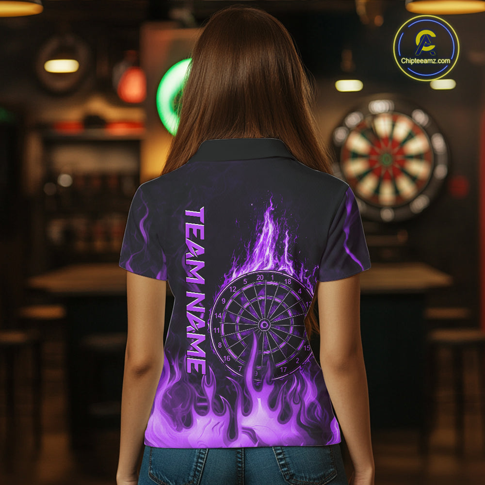 Personalized Dart Shirts For Women Custom Purple Dartboard Flame Team League Darter Jerseys NYN2849