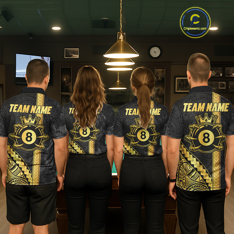 Polynesian Tribal Gold Crown 8 Ball Billiard Pool Shirt For Men Custom Outfits Billiard Team Attire NYN3218