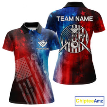 Load image into Gallery viewer, Red - Blue Grunge American Flag Billiard Pool Shirt For Women Personalized Patriot Billiard Team Attire NYN3219