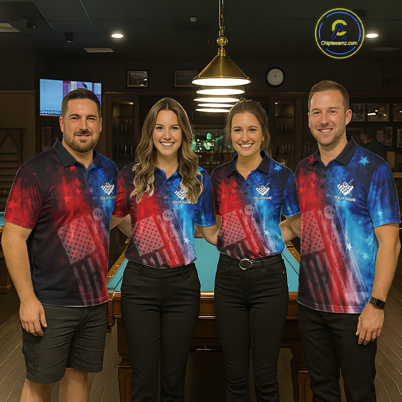 Red - Blue Grunge American Flag Billiard Pool Shirt For Women Personalized Patriot Billiard Team Attire NYN3219